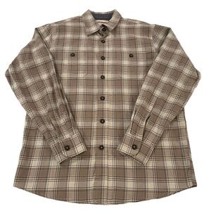 00113 - Wrangler Plaid Flannel Button Down Shirt Beige‎ Brown L/S - Medium